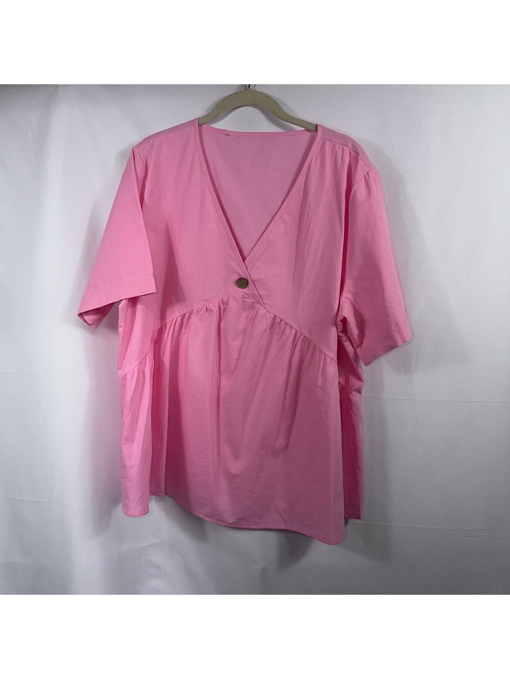2XL Pink V-Neck Babydoll Blouse Short Sleeve Flowy Casual Top Plus Size